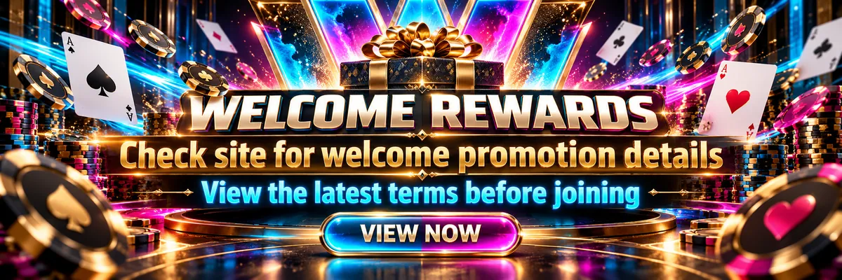 Neon W-shaped portal surrounded by gold chips and playing cards for the WePlay88 welcome promotion.